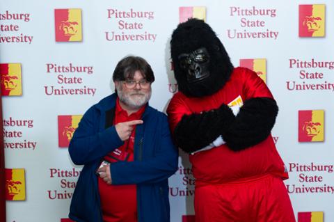 Gus the Gorilla and Darrell, one of PSU's technicians, posing for the camera.