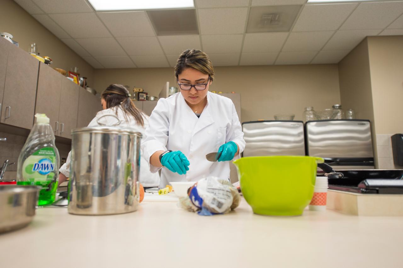 fcs student in cooking classroom