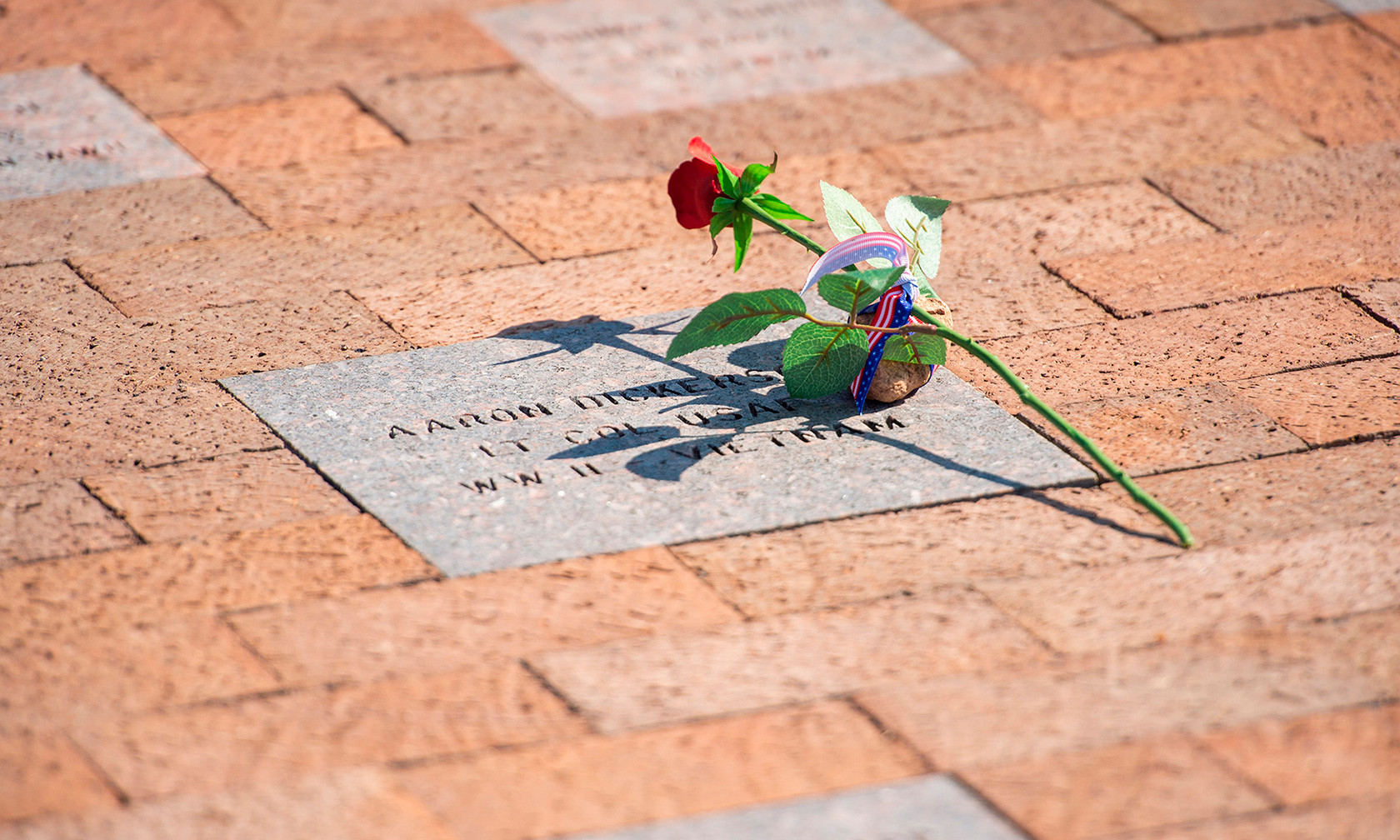 flower on paver at veterans memorial
