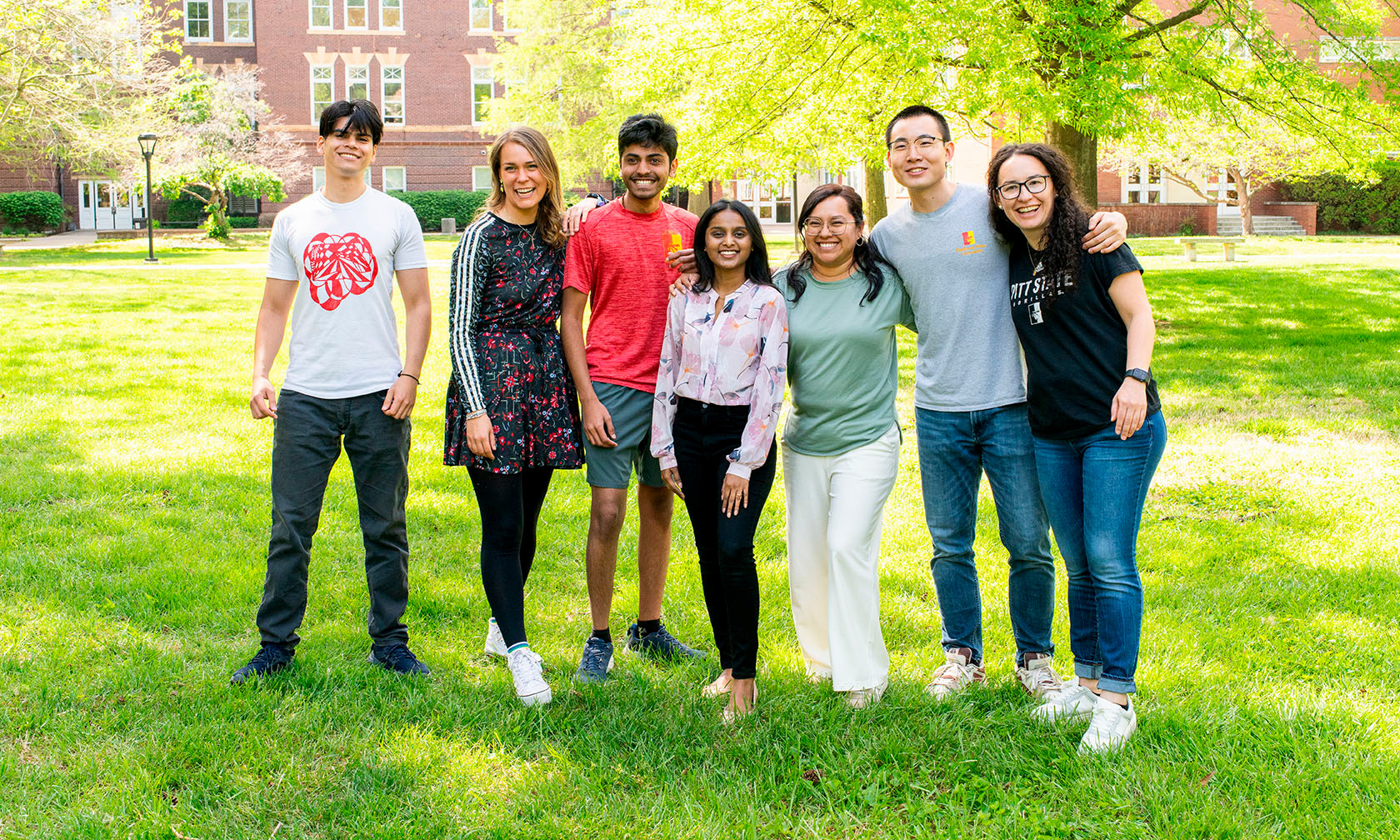 international students outside on campus