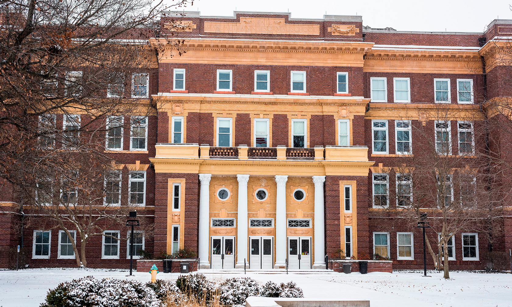 snow covered russ hall
