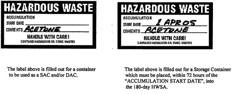 Hazardous Waste Label Example Labels